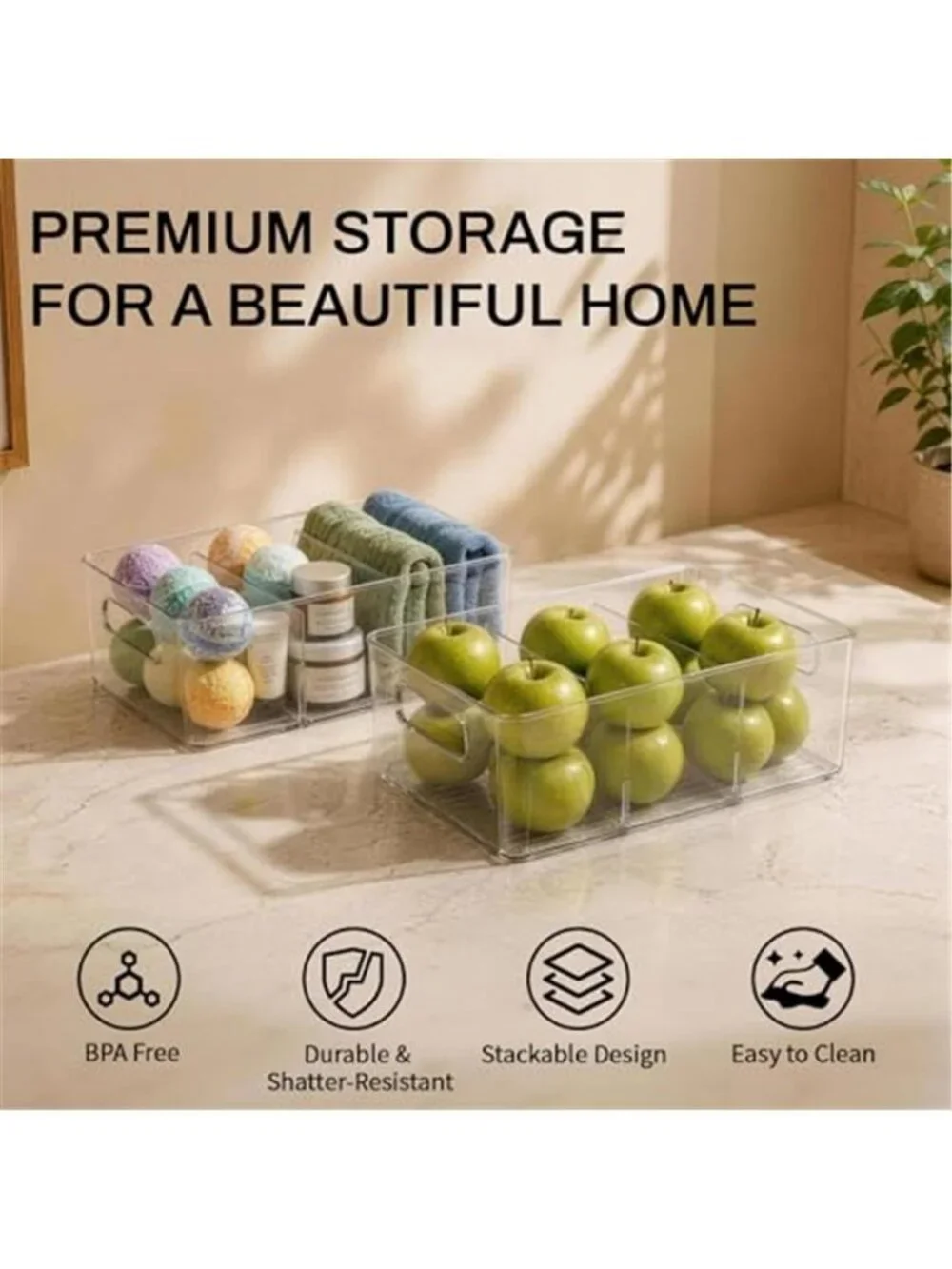 6-Pack Pantry Organizers and Storage, Clear Fridge Organizer Bins